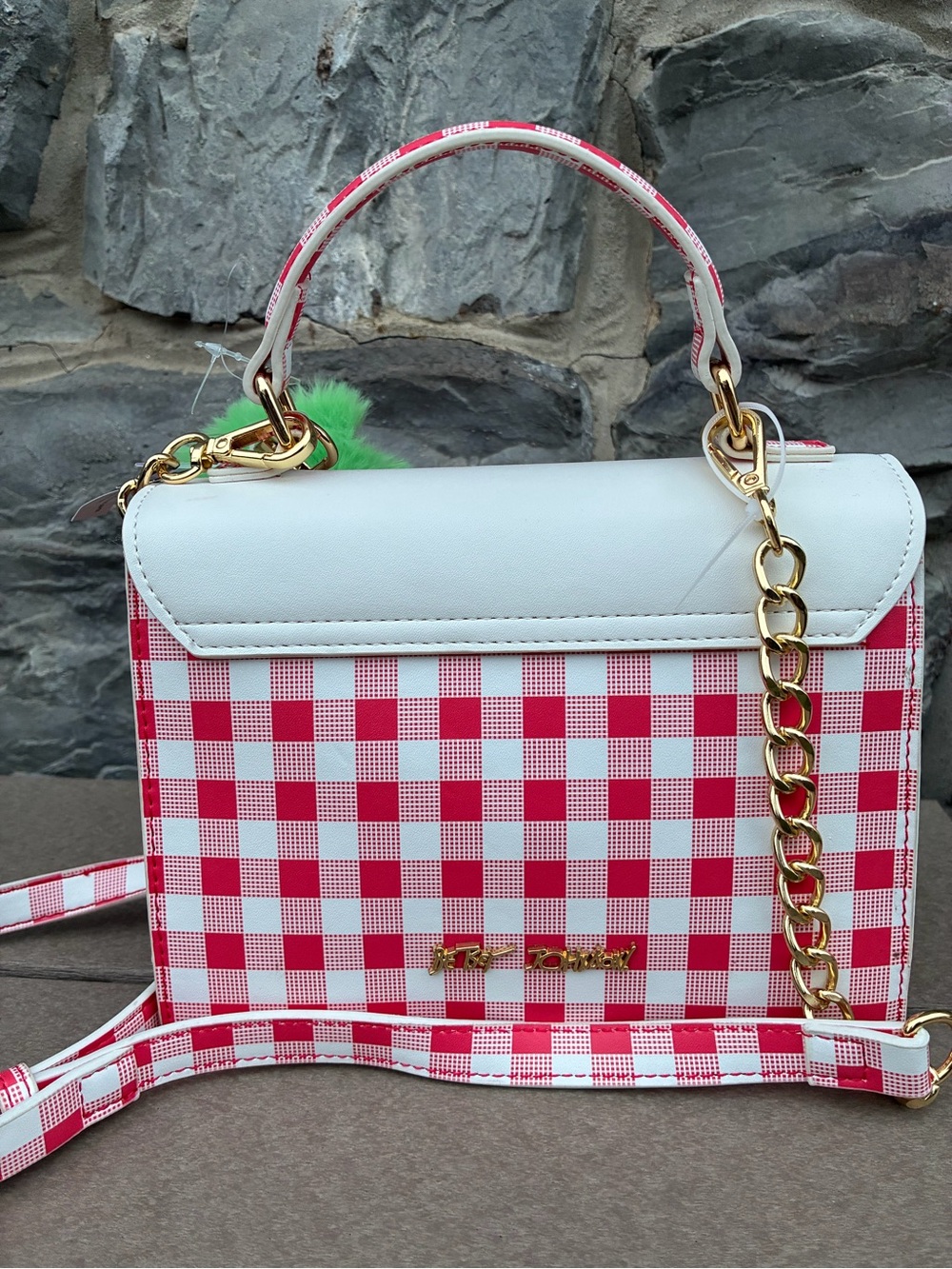 Betsey Johnson Red & White Gingham Crossbody with Strawberry Charm - Picture 3 of 3